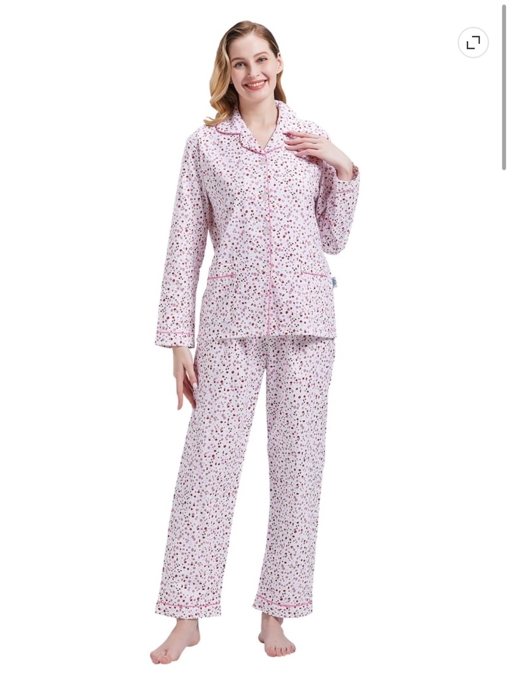 100% Cotton Cozy Pink Floral Button-Front Pajama Set